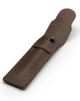 Single leather pen case, brown pebble grain, open