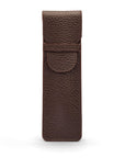 Single leather pen case, brown pebble grain, front view