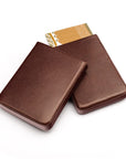 Pull apart business card holder, brown, open