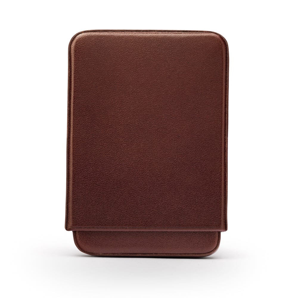 Pull apart business card holder, brown, front