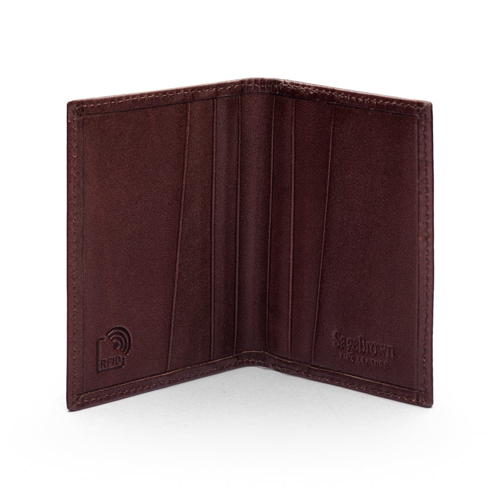 RFID leather credit card holder, brown, inside view