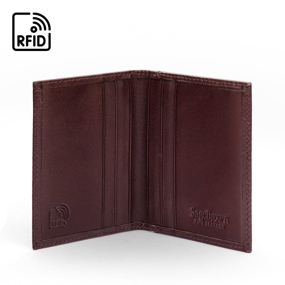 RFID leather credit card wallet, brown, inside