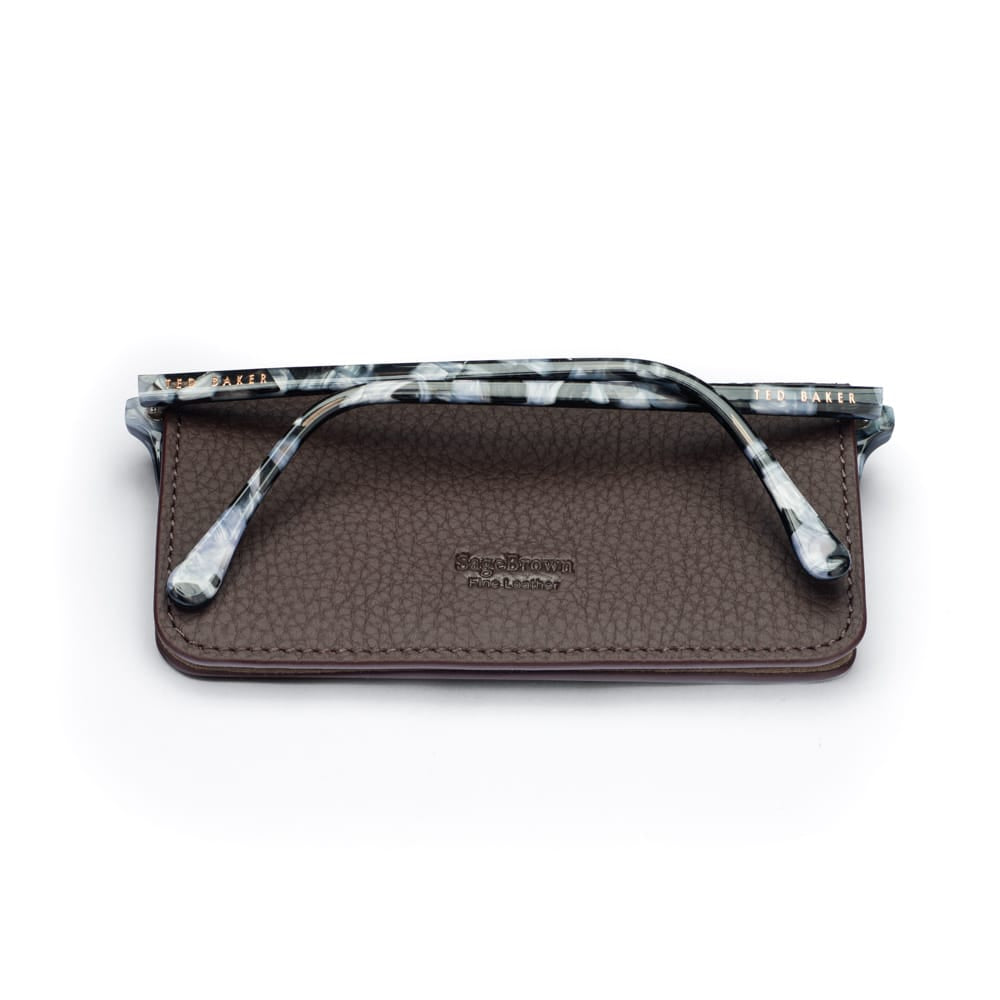 Slim Leather Glasses Lens Cover with Magnetic Closure, Brown, back