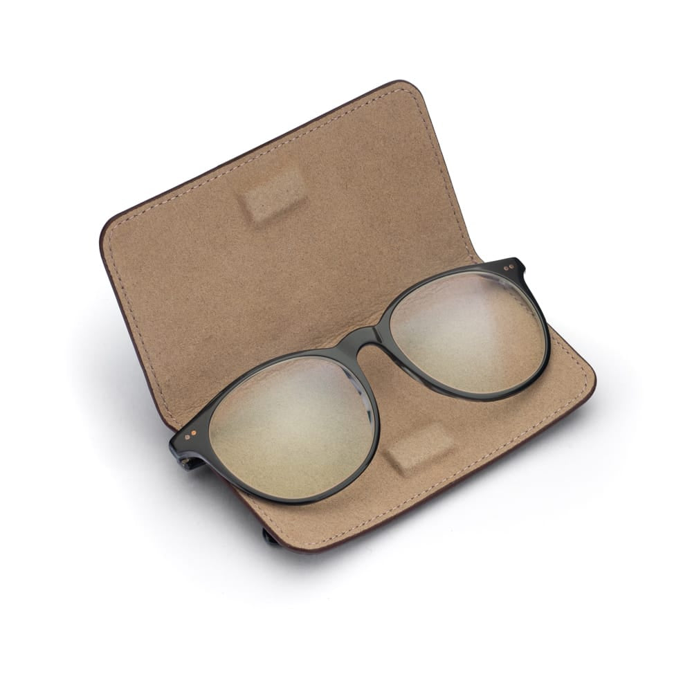 Slim Leather Glasses Lens Cover with Magnetic Closure, Brown, inside