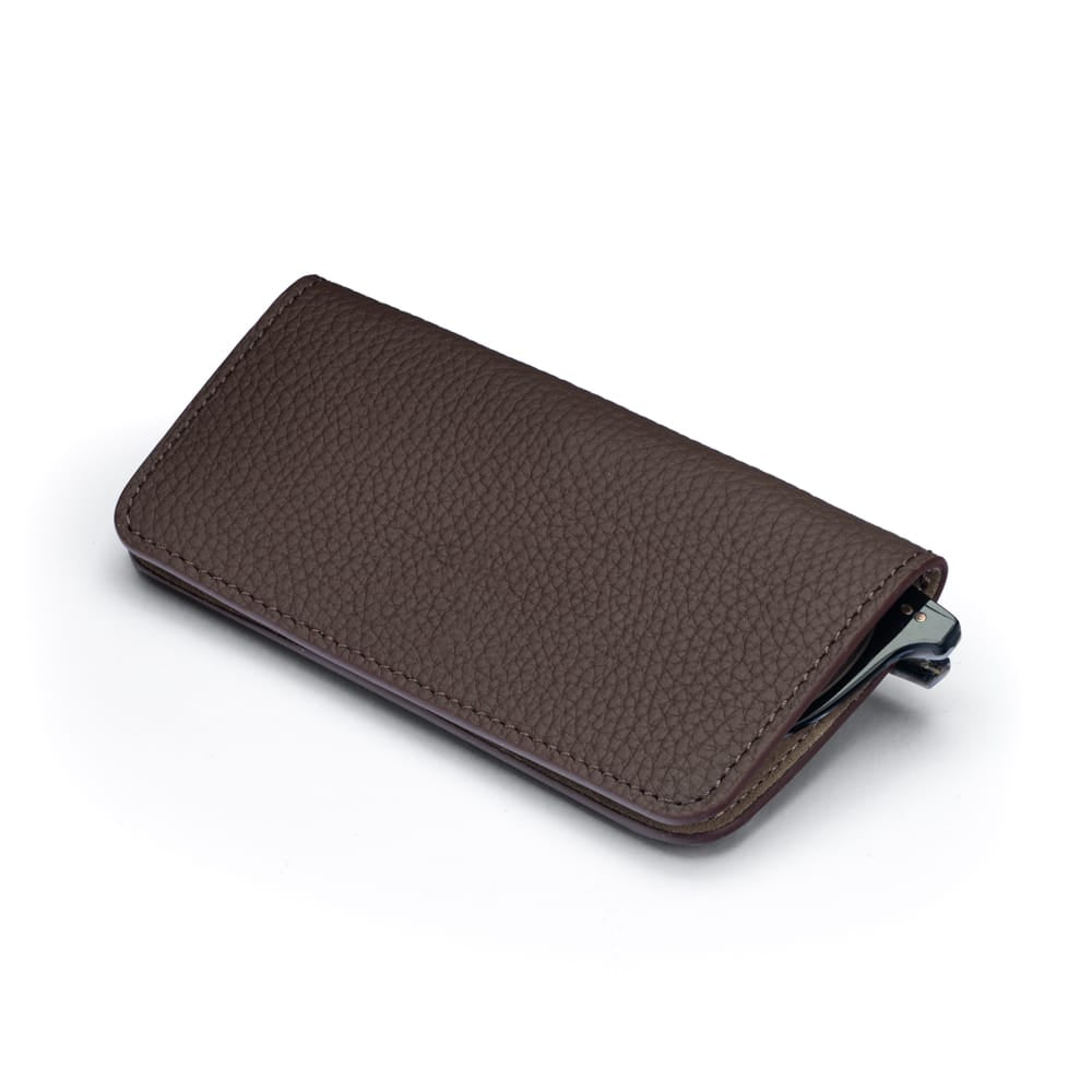 Slim Leather Glasses Lens Cover with Magnetic Closure, Brown, front