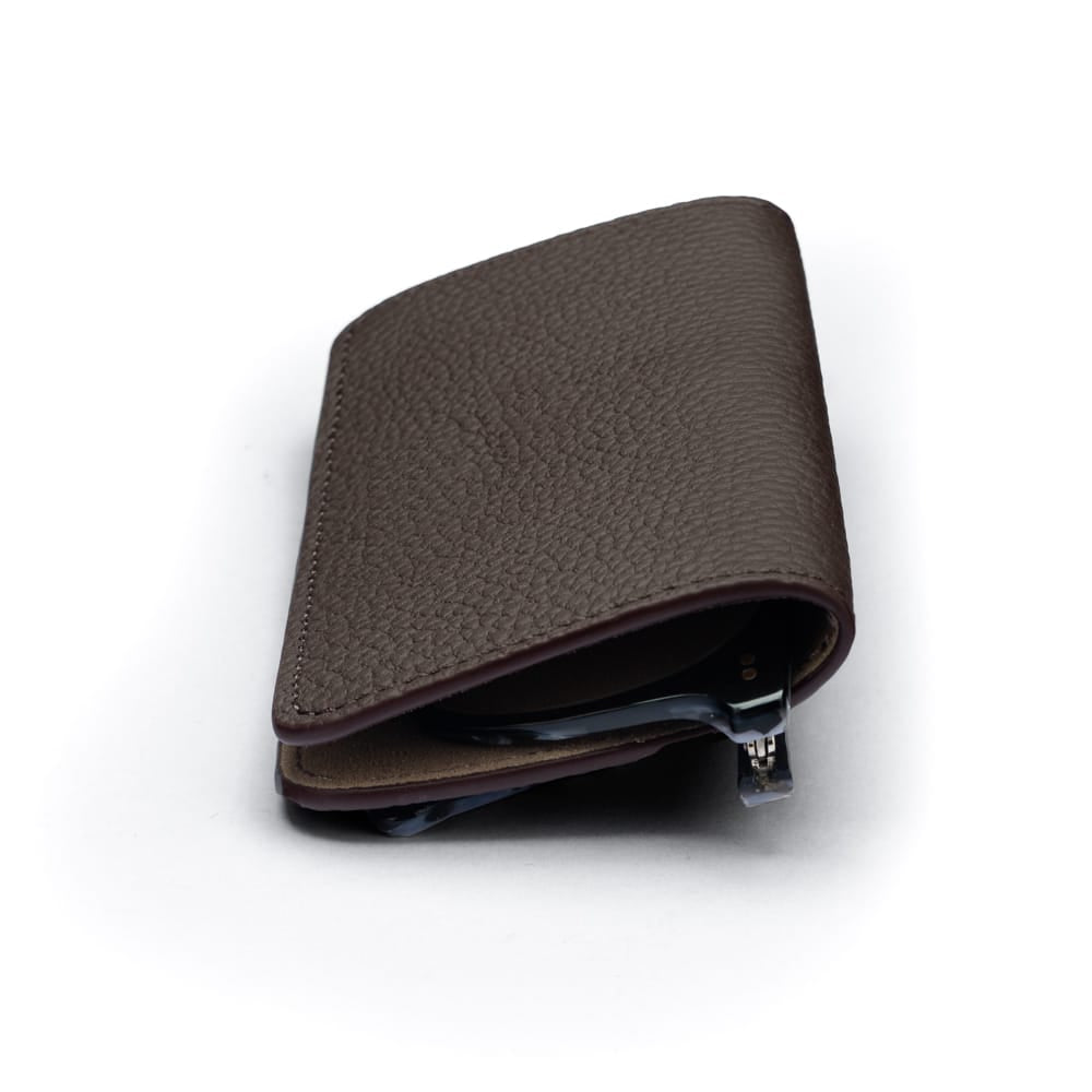 Slim Leather Glasses Lens Cover with Magnetic Closure, Brown, side view