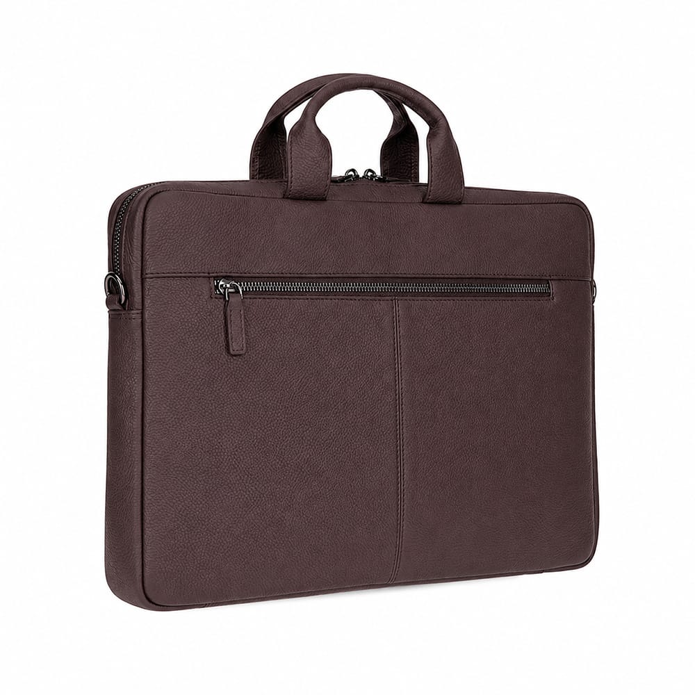 Slim Leather Laptop Bag for 13-inch Laptops, Brown, front view