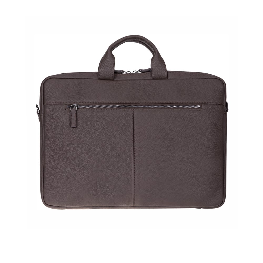 Slim Leather Laptop Bag for 15-inch Laptops, brown, front