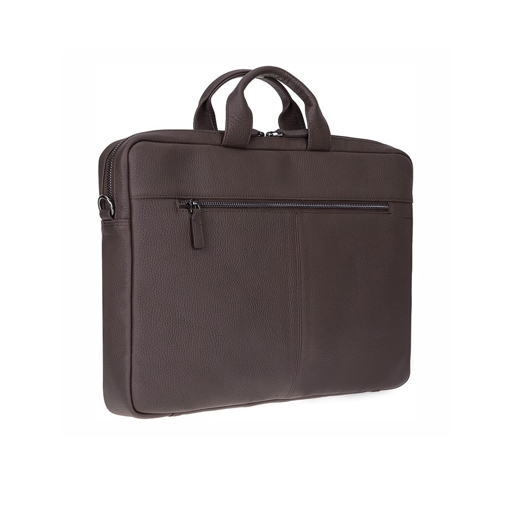 Slim Leather Laptop Bag for 15-inch Laptops, brown, side