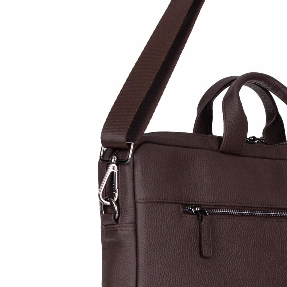 Slim Leather Laptop Bag for 15-inch Laptops, brown, strap