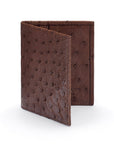 Slim Real Ostrich Leather Bifold Card Wallet with RFID, brown, front