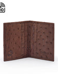 Slim Real Ostrich Leather Bifold Card Wallet with RFID, brown, inside