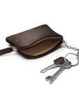 Small leather coin purse with key chain, brown, inside