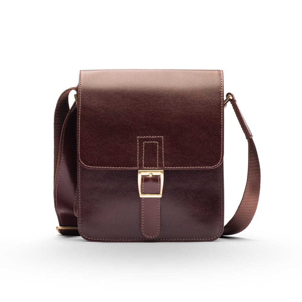 Small leather messenger bag, brown, front