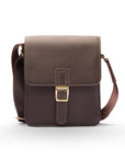 Small leather messenger bag, brown, front