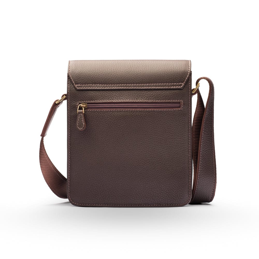 Small leather messenger bag, brown, back