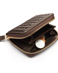 Small zip around woven leather accordion purse, brown, inside