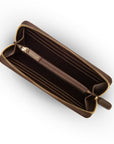 Tall leather zip around accordion purse, brown, inside
