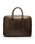 The Tressé leather laptop bag, brown woven, front