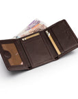 Trifold leather wallet with id, brown, inside