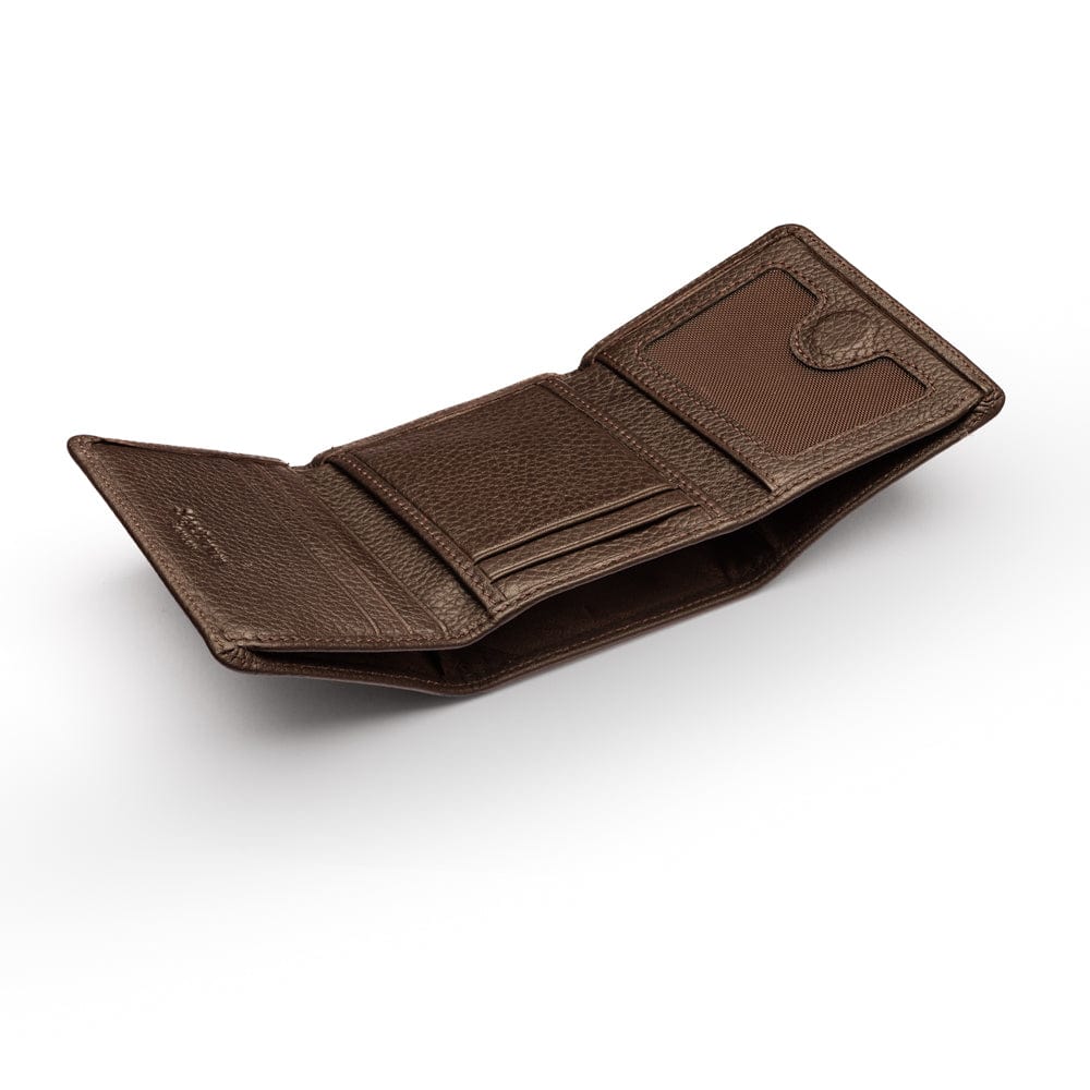 Trifold leather wallet with id, brown, interior