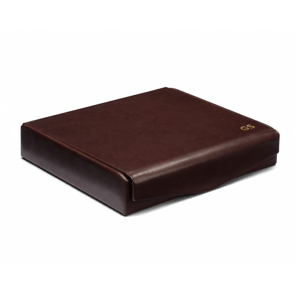 Large leather accessory box, brown, embossing location