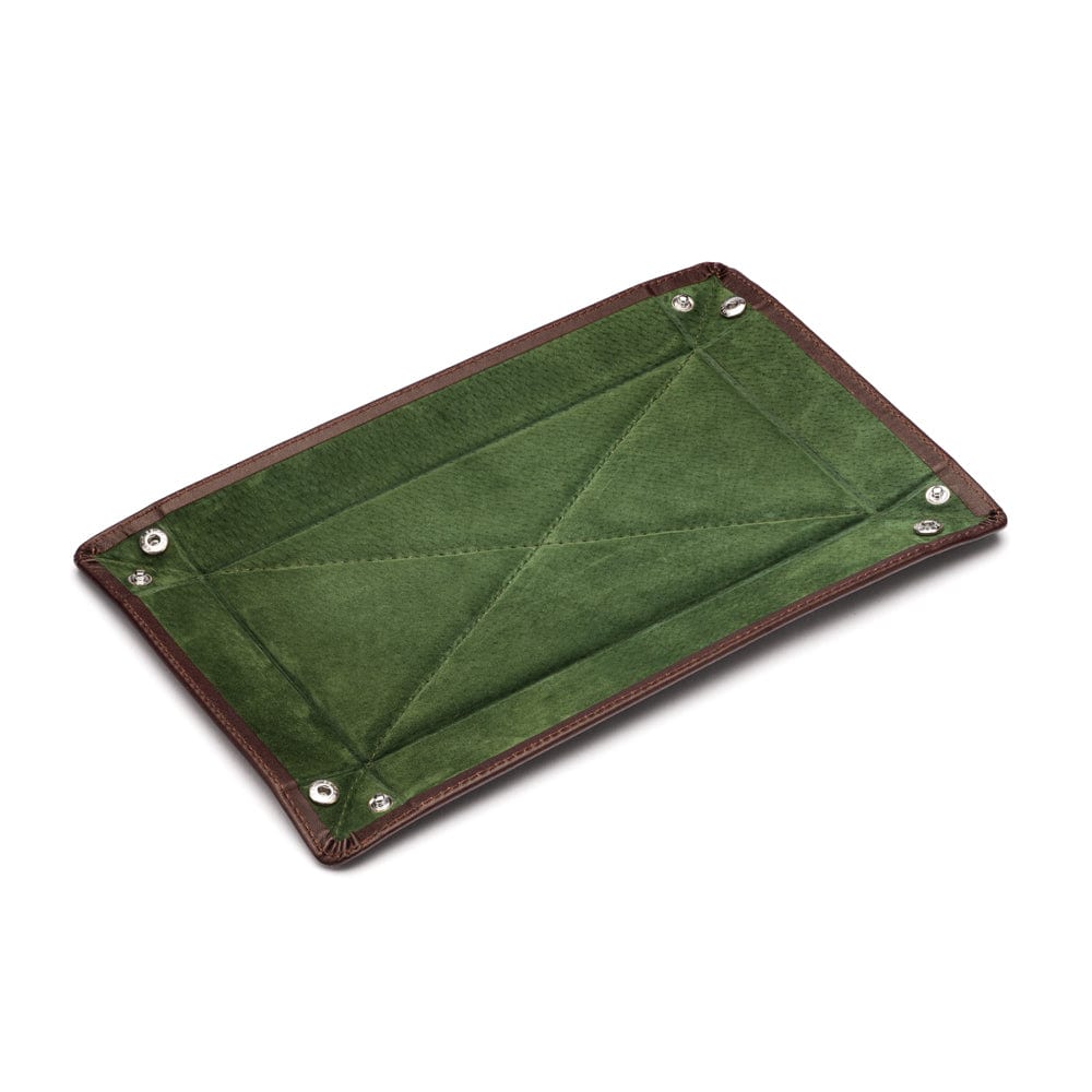 Rectangular valet tray, brown with green, flat