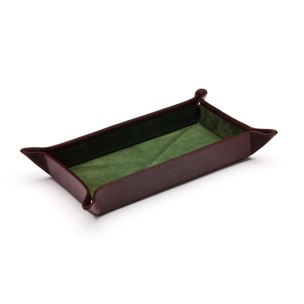 Rectangular valet tray, brown with green