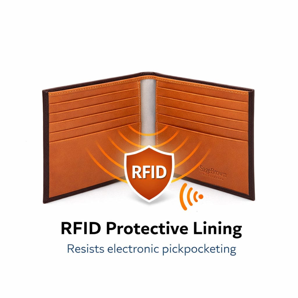 Men's RFID wallet with 10 CC, brown with orange, rfid protection