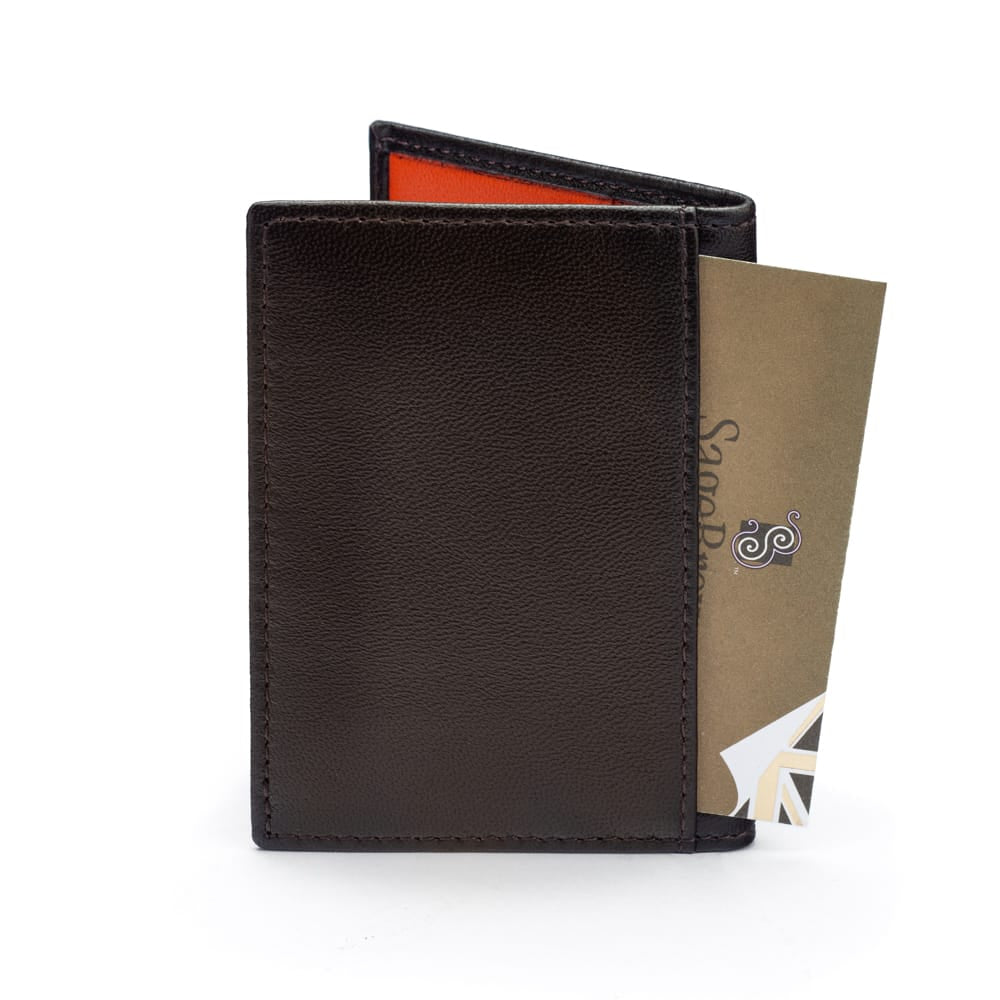 Premium Slim RFID Leather Credit Card Wallet, Soft Brown With Orange, back