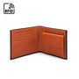 RFID leather wallet with coin purse, brown with orange, open