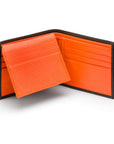 RFID leather wallet with 9 cc, brown with orange, open