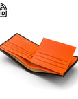 RFID leather wallet with 9 cc, brown with orange, inside