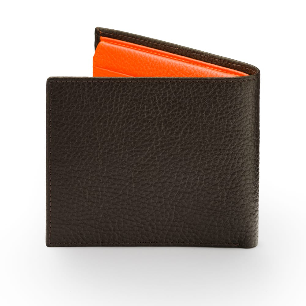 RFID leather wallet with 9 cc, brown with orange, back