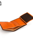 RFID leather wallet with ID, 9 CC, brown with orange, inside
