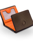 Trifold leather wallet with id, brown with orange