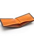 Woven leather wallet with 6 credit card slots, brown with orange, inside