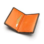 Woven leather credit card holder, brown with orange, inside