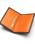 Woven leather credit card holder, brown with orange, inside