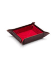 Small leather valet tray, brown with red, constructed