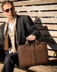 Leather 13" laptop briefcase, brown, lifestyle