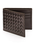 Woven leather wallet with 6 credit card slots, brown, front