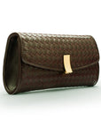 Woven leather clutch, brown, side