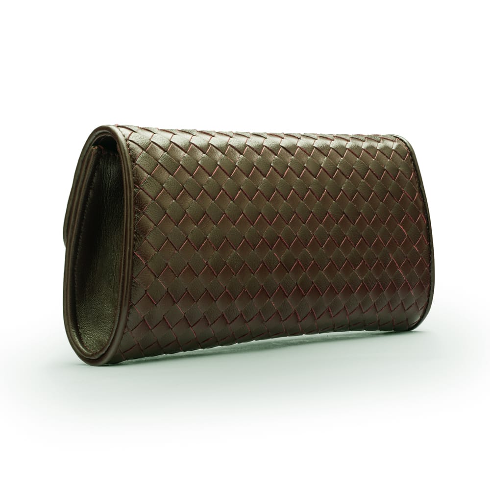 Woven leather clutch, brown, back