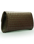 Woven leather clutch, brown, back