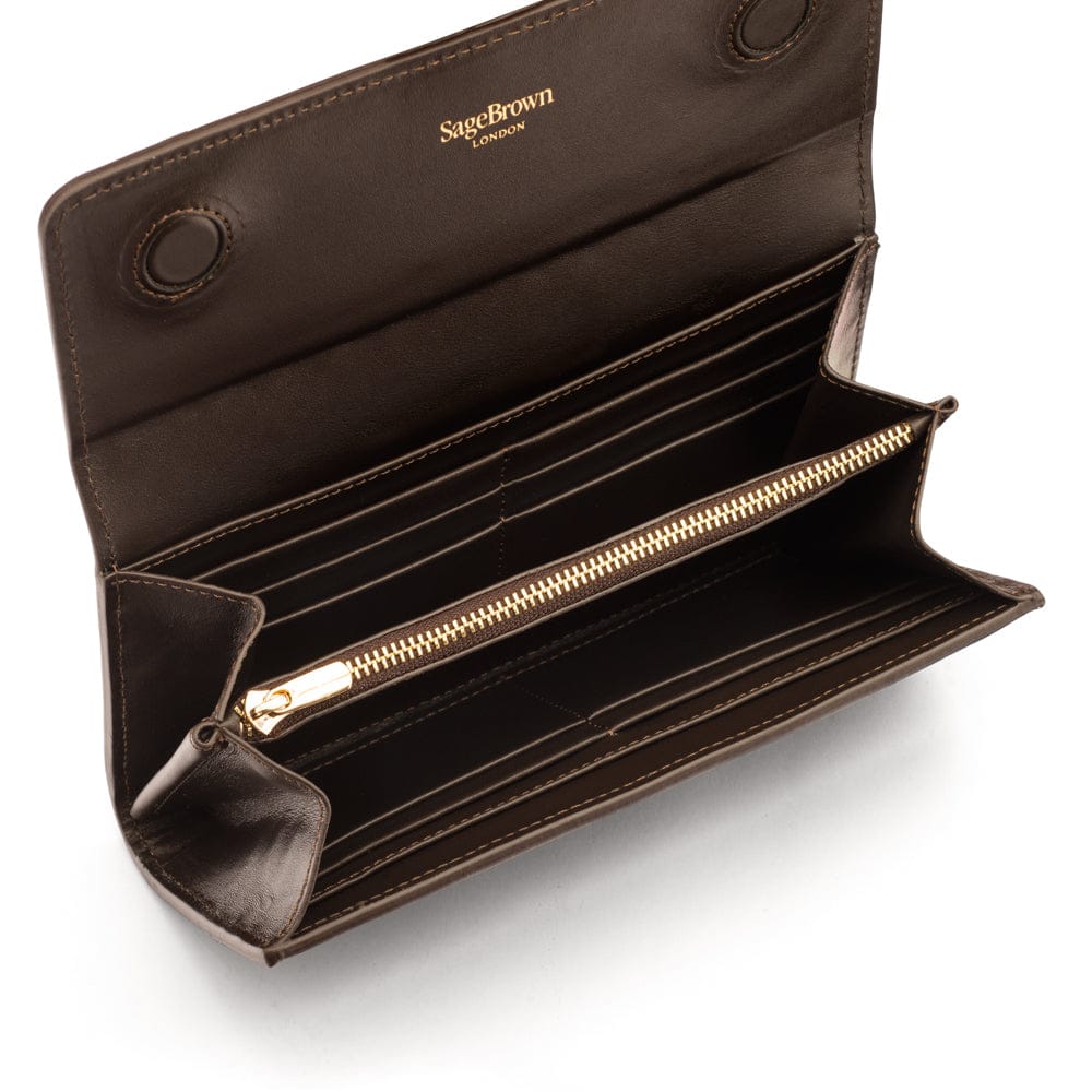 Woven leather concertina purse, brown, inside