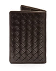 Woven leather card holder, brown, back