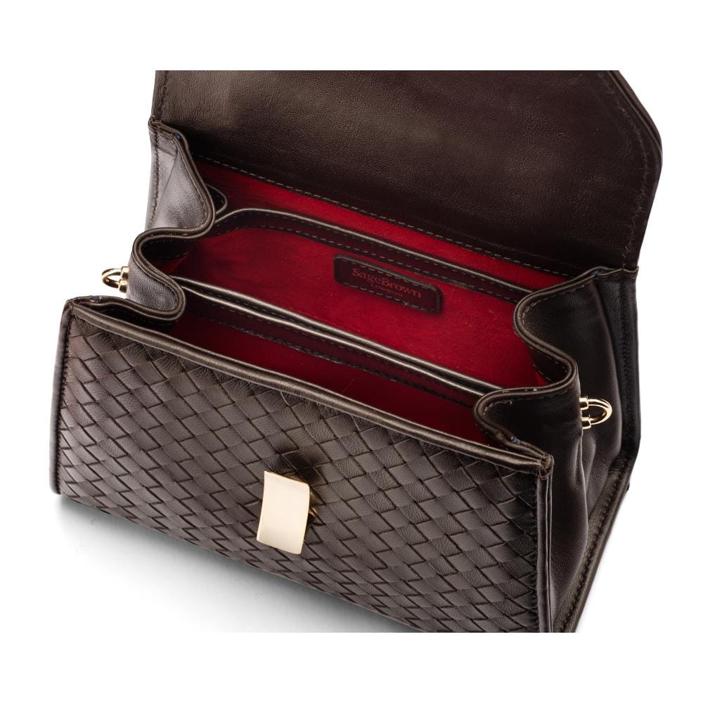 Woven leather Sabrina bag, brown, inside