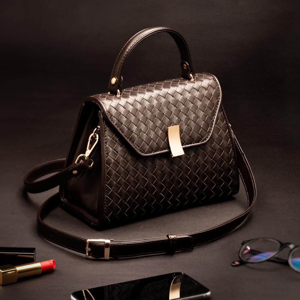 Woven leather Sabrina bag, brown, lifestye