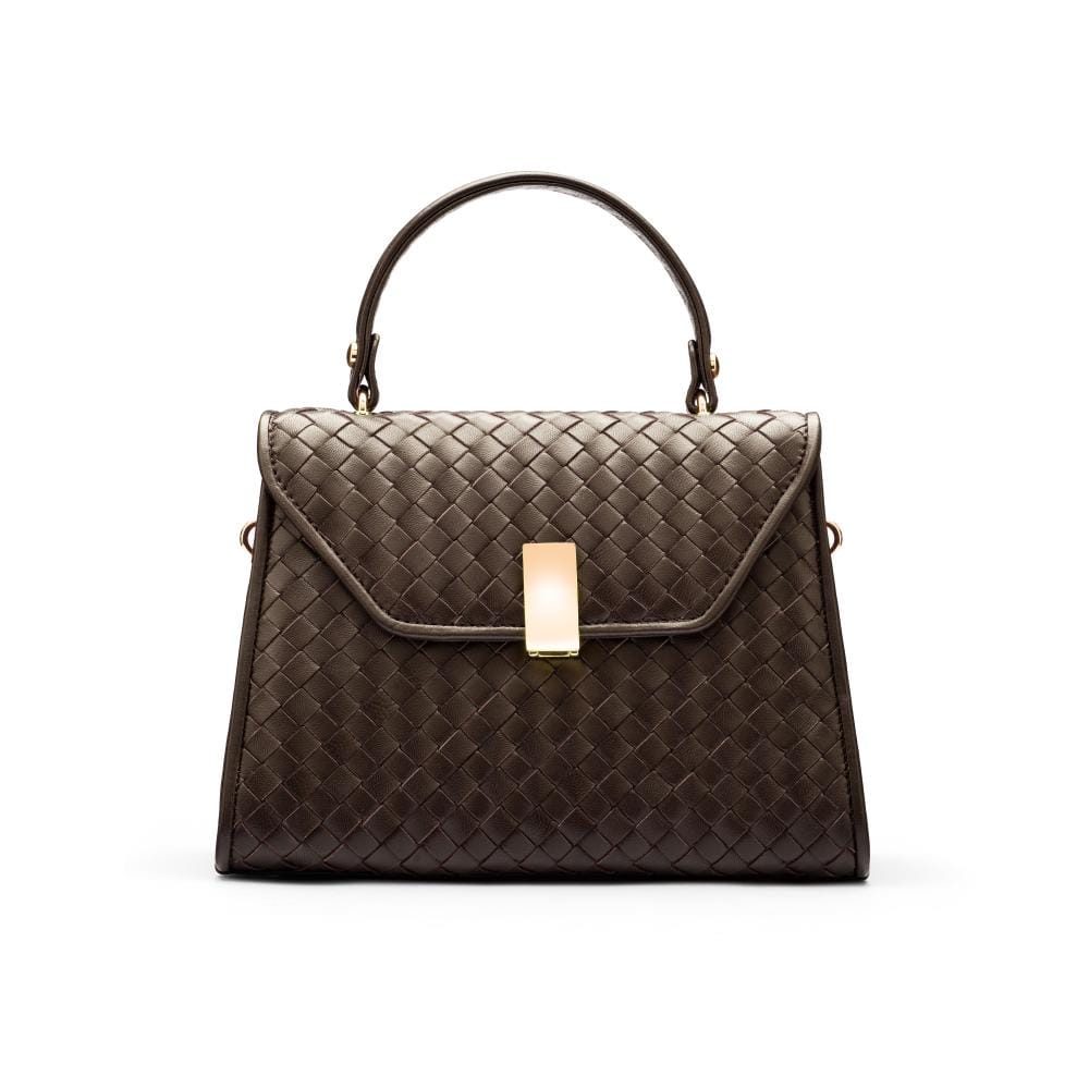 Woven leather Sabrina bag, brown, front
